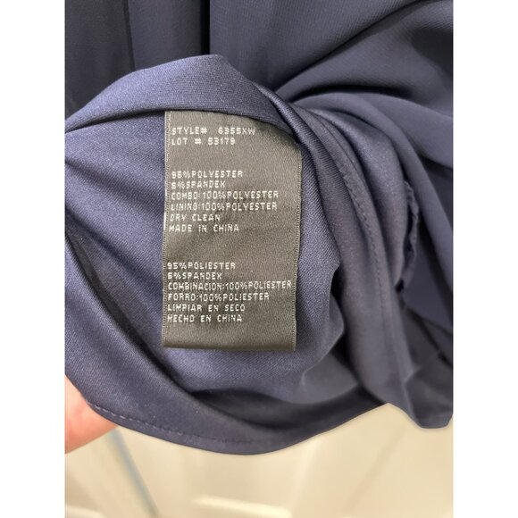 Xscape Navy Blue Dress Size 22W Ruffle Sleeve Sheer Overlay Evening Gown - Picture 7 of 8